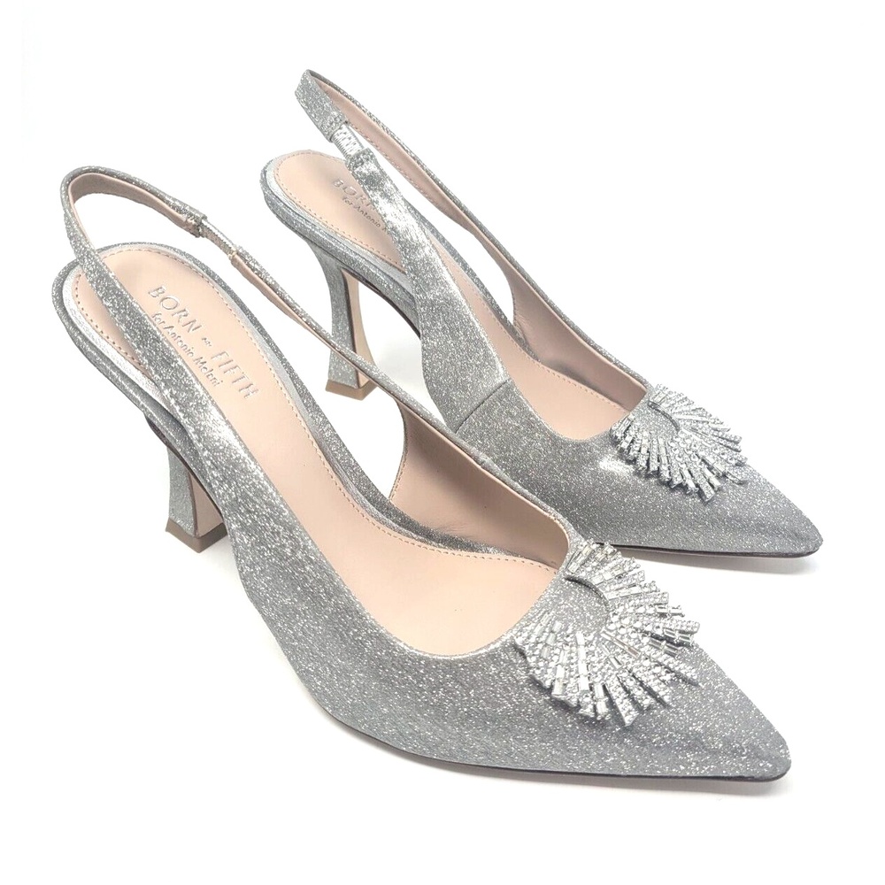 Born on Fifth Antonio Melani Glitter Slingback Pumps 8M Jeweled Stiletto Formal